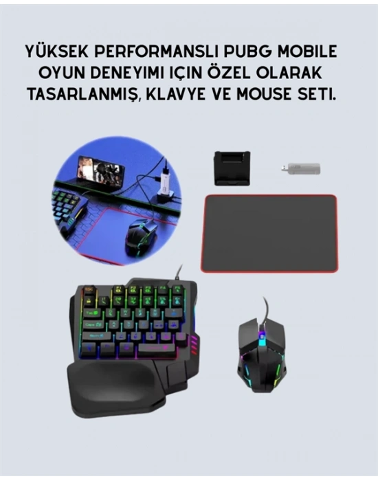Yüksek Performanslı Mobil Oyun Aksesuarı – 5 Parçalı Klavye Mouse Dönüştürücü Set