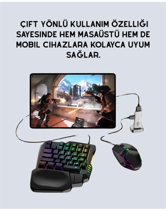 Yüksek Performanslı Mobil Oyun Aksesuarı – 5 Parçalı Klavye Mouse Dönüştürücü Set