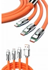 120W Silikon Metal Uçlu LED Işıklı 3 In1 Şarj Kablosu 1.2m