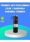 304 Çelik Termos Seti | 2 Bardaklı, 500 ml, Uzun Süre Isı Koruma
