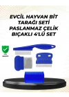 4 Parçalı Evcil Hayvan Tarak Seti – Paslanmaz Çelik Dişli, Ergonomik Saplı