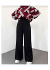 Kadın kışlık rahat kalıp bol paça comfort beli lastikli triko pantolon