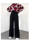 Kadın kışlık rahat kalıp bol paça comfort beli lastikli triko pantolon