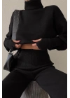 Triko Crop Pantolon Takım Siyah