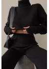 Triko Crop Pantolon Takım Siyah