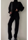 Triko Crop Pantolon Takım Siyah