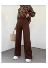 Kadın kışlık rahat kalıp bol paça comfort beli lastikli triko pantolon