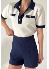 Kadın Kısa Kollu Polo Yaka Önden Düğmeli Triko