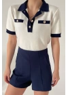 Kadın Kısa Kollu Polo Yaka Önden Düğmeli Triko