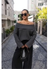 Degaje Madonna Yaka Fitilli Triko Kazak Antrasit