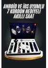 7 Kordonlu Akıllı Saat Siyah Kasa Dokunmatik Ekran Uyku ve Sağlık Takibi