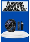 Amoled Ekran Akıllı Saat Üç Kordonlu İOS Android Uyumlu
