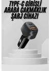 Araç İçi Şarj Cihazı 38W Güç Kapasiteli Type-C Girişli Araba Çakmaklık