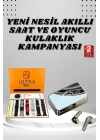 Aynalı Bluetooth Kulaklık ve 7 Kordonlu Akıllı Saat Dijital Göstergeli Uzun Pil Ömrü
