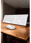 Beyaz Kablosuz Klavye Fare Seti Kablosuz Fare USB Alıcı PC Uyumlu