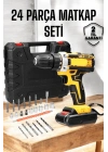 Çift Bataryalı Metal Dişli Darbeli Şarjlı Matkap Seti 24W Güç ve 24 Parça Aksesuar
