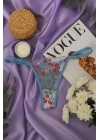 Dantel İşlemeli Çiçek Desenli Transparan Bralet & Tanga Takım - Mavi
