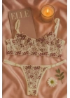 Dantel İşlemeli Transparan Çiçek Desenli Bralet ve String Takım