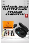 Dijital Göstergeli Kulaklık ve 7 Kordonlu Akıllı Saat Android ve İOS Uyumlu Uyku Takibi Sesli Görüşme