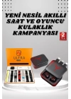 Dijital Göstergeli Powerbank Kablosuz Kulaklık ve 7 Kordonlu Yeni Nesil Akıllı Saat Dokunmatik Kontrol
