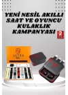 Dijital Göstergeli Powerbank Kablosuz Kulaklık ve 7 Kordonlu Yeni Nesil Akıllı Saat Dokunmatik Kontrol