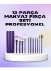 Ergonomik Saplı Fiber Kıllı 12li Makyaj Fırça Takımı Göz ve Ten Makyajı İçin Uygun