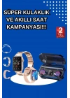 Kadınlar İçin 3 Kordonlu Akıllı Saat ve Dijital Göstergeli Powerbankli Bluetooth Kulaklık Dokunmatik Kontrol