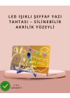 LED Işıklı Şeffaf Yazı Tahtası – Neon Etkili Akrilik Pano, Silinebilir, 7 Renkli Kalemli, 30x20 cm