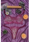 Pembe Çiçek İşlemeli Transparan Dantel Bralet & Tanga Takım