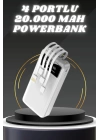 Powerbank Şarj Cihazı 4 Çıkışlı 20.000 MAH Powerbank Kompakt Yüksek Kapasiteli Hızlı Şarj