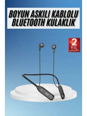 100 Saat Kablolu Boyun Askılı Dijital Göstergeli Bluetooth Kulaklığı