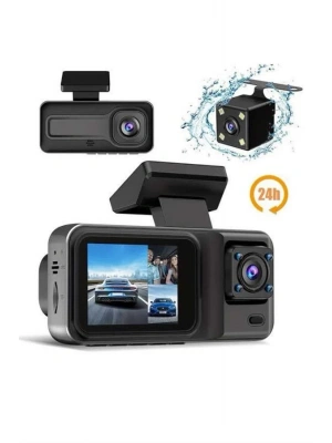 1080P 3 Lensli WİFİ Araç İçi Kameralı Ekran DVR Kaydedici Gece Görüşlü