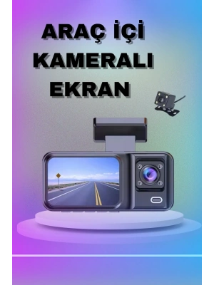 1080P 3 Lensli WİFİ Araç İçi Kameralı Ekran DVR Kaydedici Gece Görüşlü