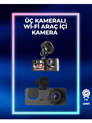 1080p Ön + 720p Arka & İç Kamera – Suya Dayanıklı Araç Güvenlik Kamerası