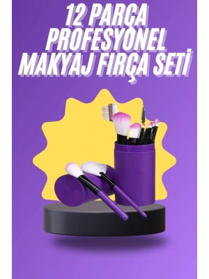 12 Parça Makyaj Fırça Seti Profesyonel Fondöten Allık Far Kontür Fırçası