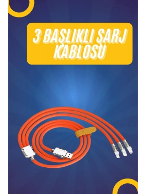 120W Silikon Metal Uçlu LED Işıklı 3 In1 Şarj Kablosu 1.2m