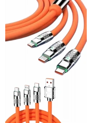 120W Silikon Metal Uçlu LED Işıklı 3 In1 Şarj Kablosu 1.2m