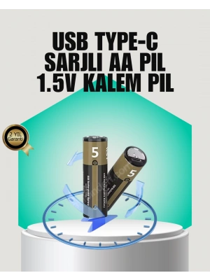 1.5V AA Şarjlı Lityum Pil | 1000+ Kez Şarj Edilebilir | Hızlı Type-C Şarj (2 Adet)