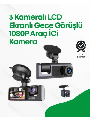 2.0” LCD Ekranlı, Döngüsel Kayıt Özellikli Üç Kameralı Oto Kamera