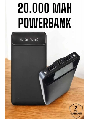 20.000 Mah Led Işıklı LCD Ekran USB Girişli Type-C Lightning Powerbank