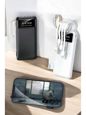 20.000 Mah Led Işıklı LCD Ekran USB Girişli Type-C Lightning Powerbank
