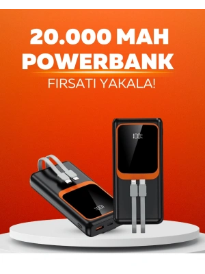 20.000 mAh Powerbank – 22.5W Hızlı Şarj, Çok Kablolu, Dijital Göstergeli