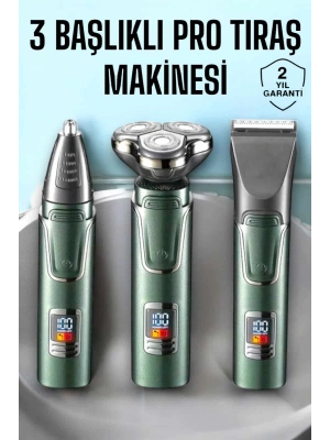 3 Başlıklı Profesyonel Saç ve Sakal Bakım Seti Vücut, Burun ve Kulak Tüy Alma