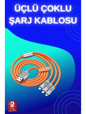 3 İn 1 Süper Hızlı Şarj Kablosu Android ve İOS Uyumlu Silikon Şarj Kablosu