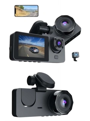 3 Kameralı 2 İnç 1080P Araç İçi Kamera Sürüş Kamerası CarPlay
