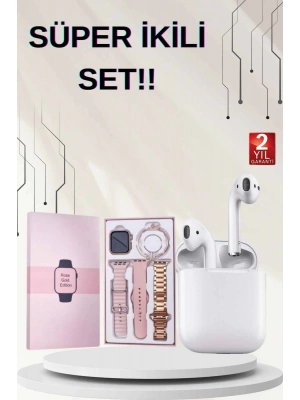3 Kordonlu Dokunmatik Ekran Akıllı Saat ve 2.Nesil Kablosuz Bluetooth Kulaklık ANC/ENC