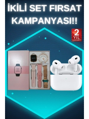 3 Kordonlu Pembe Amoled Ekran Akıllı Saat ve Yeni Nesil Pro Kablosuz Bluetooth Kulaklık ANC/ENC