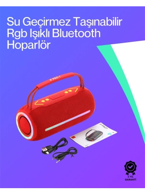360 RGB LEDli Taşınabilir Bluetooth Hoparlör – Kırmızı, USB/TF Destekli