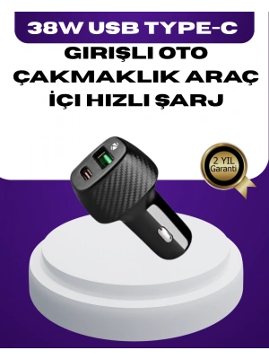 38W Çift Çıkışlı Araç Şarj Cihazı – Type-C ve USB PD Destekli