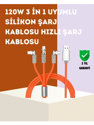 3’ü 1 Arada Kablo – 120W Hızlı Şarj ve Veri Aktarımı Özellikli
